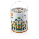 Set 100 cuburi de construit, Viga, din lemn, colorate, 2.5 cm