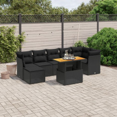 vidaXL Set mobilier de grădină cu perne, 8 piese, negru, poliratan