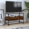 Dulap TV Gossi Stejar Fumuriu, 80x35x51 cm, Blat Sticla, Lemn Prelucrat, Modern, Spatiu Depozitare, Cadru Metalic Robust