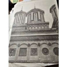 Manastirea Curtea de Argeș plansa heliogravura probabil după cliseu fotografic realizat de fotograful curții regale, I. Spirescu