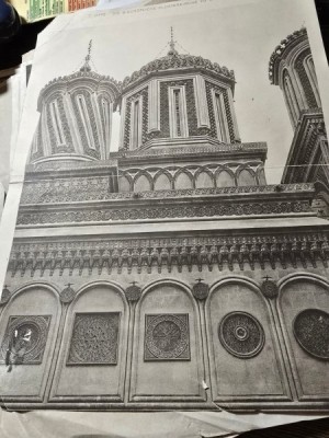 Manastirea Curtea de Argeș plansa heliogravura probabil după cliseu fotografic realizat de fotograful curții regale, I. Spirescu foto