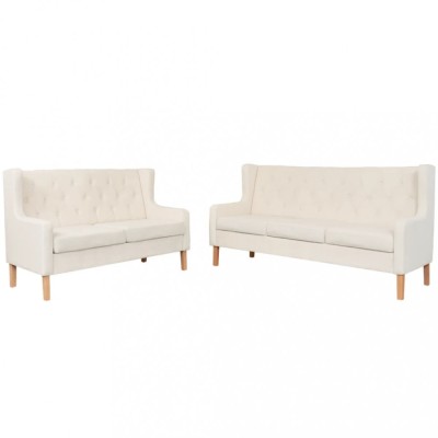 vidaXL Set de canapele 2 piese Textil Alb crem foto