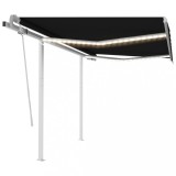 Copertina retractabila manuala cu LED vidaXL, antracit, 3x2.5m, aluminiu vopsit electrostatic, rezistenta UV si apa
