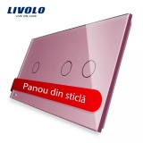 Cumpara ieftin Panou din sticla roz Livolo pentru &icirc;ntrerupator touch simplu+dublu, 3 pozitii