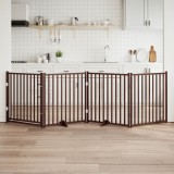 vidaXL Poartă c&acirc;ini pliabilă cu ușă 4 panouri maro 320 cm, lemn brad