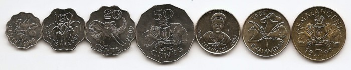 Swaziland Set 7 - 5, 10, 20, 50 Cents, 1, 2, 5 Emalangeni - 1999/03, UNC !!!