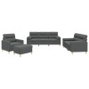 Set de canapele cu perne, 4 piese, gri inchis, material textil