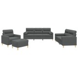 Set de canapele cu perne, 4 piese, gri inchis, material textil