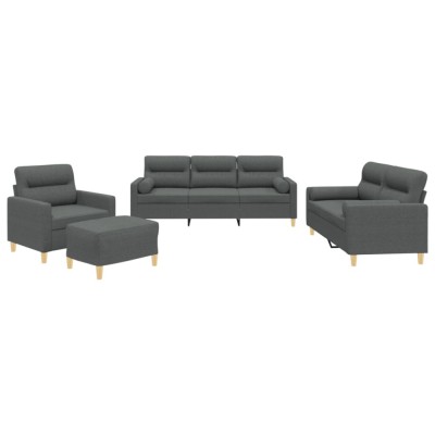 Set de canapele cu perne, 4 piese, gri inchis, material textil foto