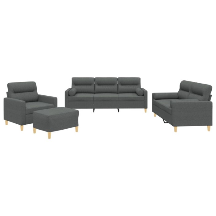 Set de canapele cu perne, 4 piese, gri inchis, material textil