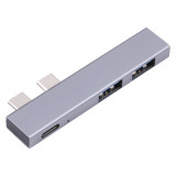 Cumpara ieftin Adaptor MacBook Pro / Air, dual USB-C, Type-C cu 2 x USB 3.0, 1 x USB-C si incarcare rapida, PMD