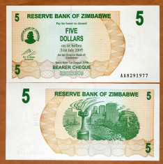 !!! ZIMBABWE - 5 DOLARI 2006 - P 38 - UNC // SERIA AA foto