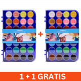 Set acuarele pe baza de apa cu pensula, 28 culori, 1+1 gratis