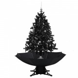 Brad de Crăciun cu ninsoare și bază umbrelă, negru, 140 cm, PVC