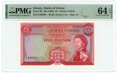 JERSEY █ bancnota █ 5 Pounds █ 1963 █ P-9b █ UNC █ PMG 64 █ necirculata