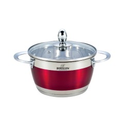 Cratita din inox Bohmann, 4.6 l, 22 cm, capac sticla termorezistent, inclusiv inductie, Rosu