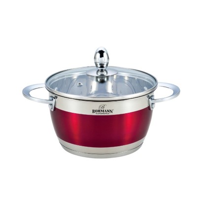 Cratita din inox Bohmann, 7.1 l, 26 cm, capac sticla termorezistent, inclusiv inductie, Rosu foto