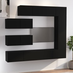 Set dulap TV, 7 piese, negru, lemn prelucrat foto