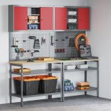 VidaXL Set masă depozitare de unelte, 8 piese, roșu, lemn și metal
