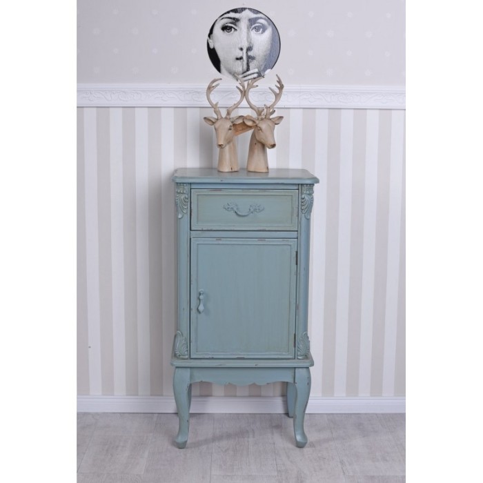 Noptiera din lemn masiv albastru cu diverse decoratiuni FRF103