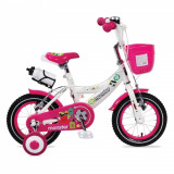 Bicicleta pentru fetite cu roti ajutatoare si cosulet 12 inch Pink 1281, Moni