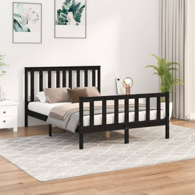 Cadru de pat cu tablie, negru, 140x200 cm, lemn masiv de pin GartenMobel Dekor foto
