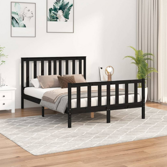Cadru de pat cu tablie, negru, 140x200 cm, lemn masiv de pin GartenMobel Dekor
