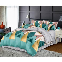 Lenjerie de pat pentru o persoana cu husa de perna patrata, Bard, bumbac mercerizat, multicolor