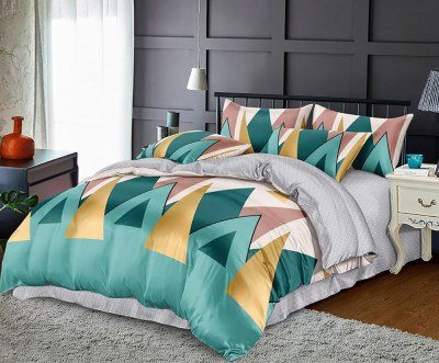 Lenjerie de pat pentru o persoana cu husa elastic pat si fata perna dreptunghiulara, Bard, bumbac mercerizat, multicolor foto