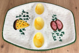 Platou pentru oua / compartimentat - decorativ - portelan Italia - 3 oua