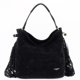 Geanta neagra FloraCO Paris cu franjuri F7518 M4