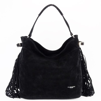 Geanta neagra FloraCO Paris cu franjuri F7518 M4 foto