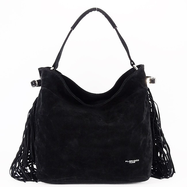 Geanta neagra FloraCO Paris cu franjuri F7518 M4