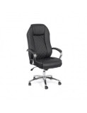 Scaun directorial robust OFF 313, piele ecologica, ergonomic, baza cromata, mecanism asincron, 150 kg, negru