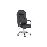 Scaun directorial robust OFF 313, piele ecologica, ergonomic, baza cromata, mecanism asincron, 150 kg, negru