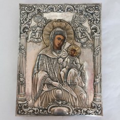 ICOANA DE ARGINT ROMANEASCA, PICTATA INTEGRAL PE LEMN, SEMNATA SI DATATA - IASI - 1901