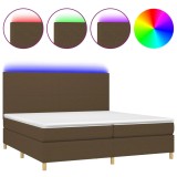 Cumpara ieftin Pat cu arcuri, saltea si LED, maro inchis, 200x200 cm, textil
