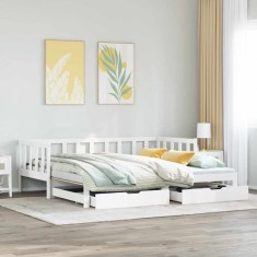 vidaXL Pat de zi cu extensie și sertare fără saltea, alb, 80x200 cm