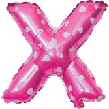 Balon folie metalizata litera x, flippy, 40 cm, cu imprimeu inimioare, umflati cu heliu sau aer, ambalaj individual, pai inclus, roz