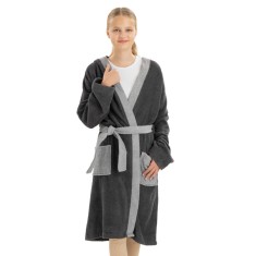 Halat de baie pentru copii Homelevel, 128, Gri, Bumbac organic, 54864.22.37