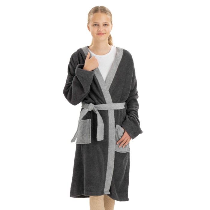 Halat de baie pentru copii Homelevel, 140, Gri, Bumbac organic, 54864.22.38