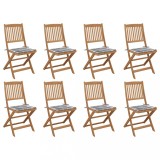 vidaXL Scaune pliabile de exterior cu perne, 8 buc., lemn masiv acacia 3075127