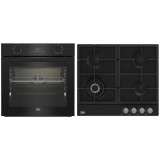 Pachet plita gaz + cuptor electric Beko BBSM17330BCS, 3D Cooking, Arzator Wok, Clasa A+, Negru