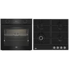 Pachet plita gaz + cuptor electric Beko BBSM17330BCS, 3D Cooking, Arzator Wok, Clasa A+, Negru