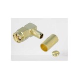 Conector SMA mufa tata unghi 90 grade aurit RG58 de crimpat pe cablu