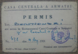 Permisul lui Paul Bortnovschi la Restaurantul Casei Centrale a Armatei, 1951