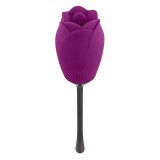 Vibrator dublu PLAYBOY Petal, &icirc;n formă de trandafir, cu 9 funcții de simulare sex oral, 9 funcții de vibrație, mov cu negru