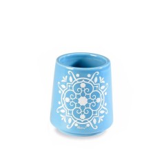 Vaza flori ceramica albastra alba Majolica &Oslash; 8,5 x 9,5 H