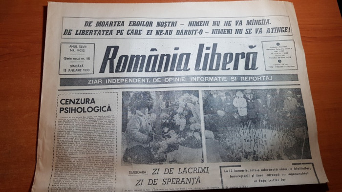 ziarul romania libera 13 ianuarie 1990-articole si foto despre revolutie