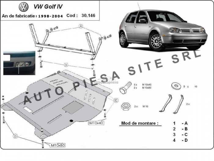 Scut metalic motor VW Golf 4 IV fabricat in perioada 1998 - 2004 APS-30,146
